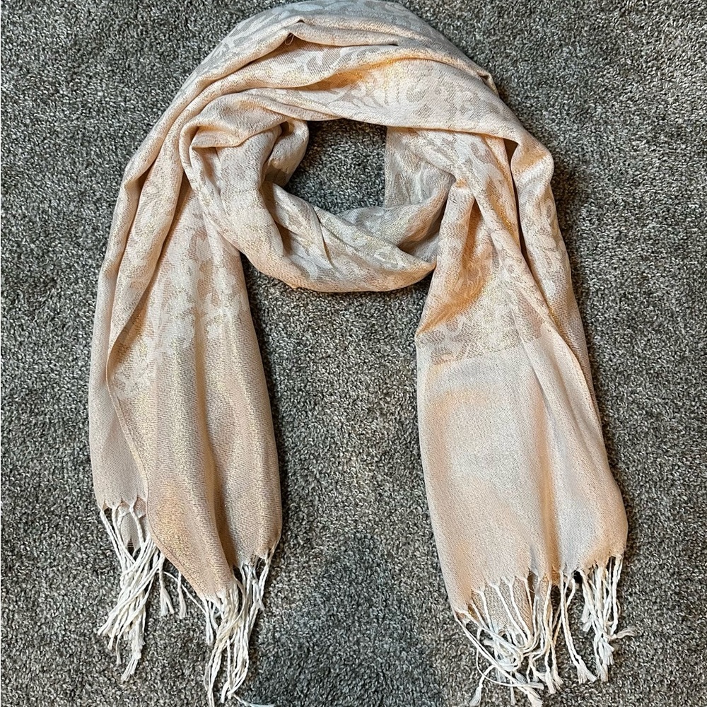 White House Black Market Blush Cream Metallic Scarf Wrap